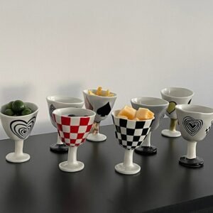 Creative Decor Ceramic Wine Cup Hand Held Chessboard Lattice Cup Retro Blogger Goblet Cups Small Cups 1