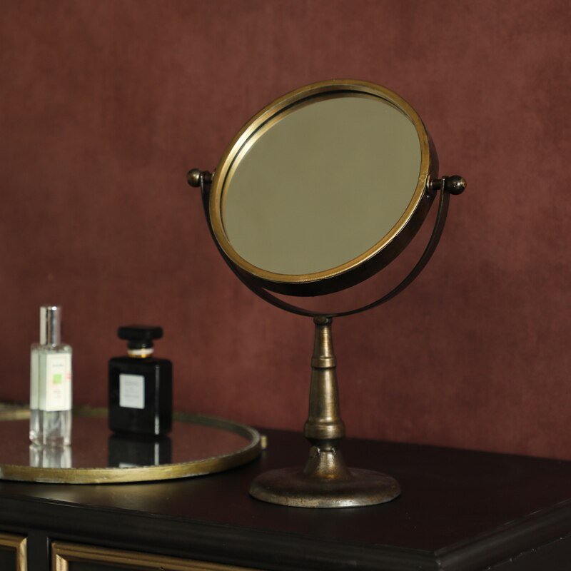 American Bath Mirrors Make Up Wrought Iron Metal Mirror Vanity Desktop Bedroom Espejos Decorativos Decorative Mirror Gift 1