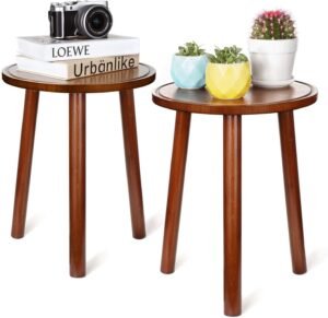 Set of 2 Wood Plant Stand Mid Century Side Table 16.5’’ Tall Round Side End Table Flower Pot Holder Home Decor 1