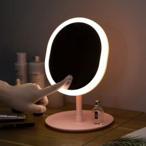 Oval Makeup Mirror with LED Light Intelligent Make-up Mirror Desktop Mirror Smart Rechargeable Beauty Dormitory Mirrors 1