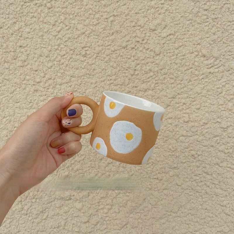 Ins Lovely Hand Painted Mug Poached Egg Ceramic Cup Home Breakfast Cup Milk Cup Coffee Cup with Handle 5
