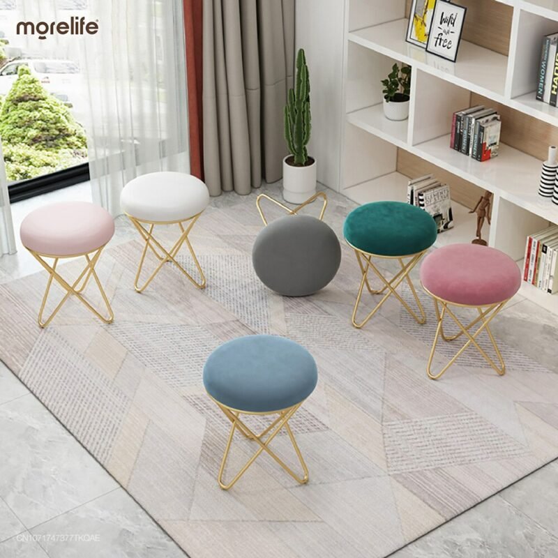 Nordic Light Luxury Dressing stool Metal upgrade Small Round Stool Dressing Chair Living Room Shoes stool Bedroom Dressing stool 4