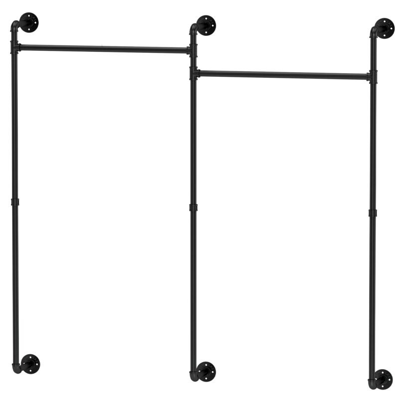 Heavy Duty Industrial Pipe Clothes Rack Wall Mounted Black Iron Garment Bar Closet 5