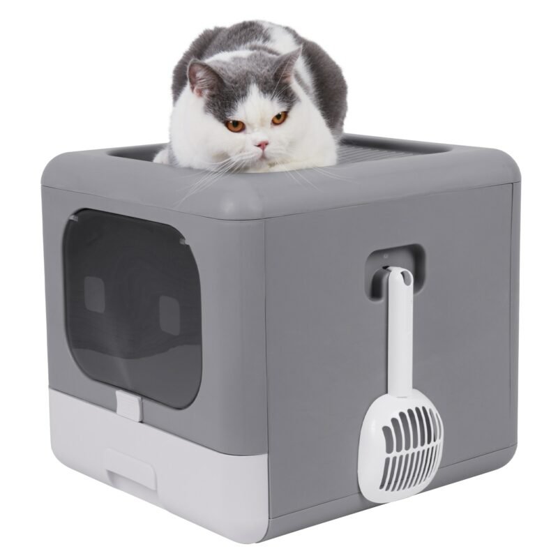 Cat Litter Box Foldable Top Entry Litter Box with Cat Litter Scoop Drawer for Medium and Large Cats 2