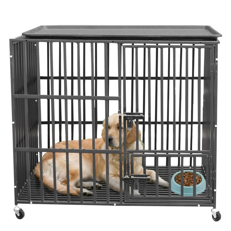Rolling Heavy XXL Large Pet Cage Thick Metal Dog Crate Kennel Playpen with Tray 6
