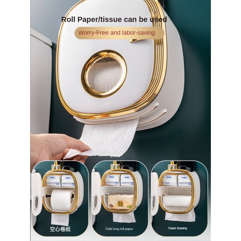 golden Bathroom Shelf Storage Box Punch-Free Wall-Mounted Toilet Paper Holder Box Waterproof Paper Towel Bathroom Storage Rack 4