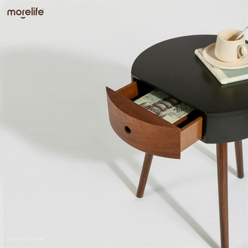 Modern Simple Tea Table Small Bedside Table Walnut Storage Drawer Corner Table Bedside Sofa Black Gray Side Table Coffee Table 5