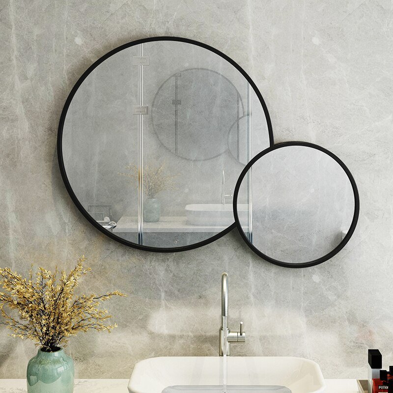 Round Modern Wall Mirror Decorative Craft Table Bathroom Mirror Glass Cosmetic Shower Adornos De Pared Bedroom Decoration 1