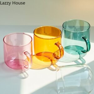 Heat Resistant Glass Colorful Coffee Glasses with Handle Household Milk Breakfast Cup Nordic Modern Mug Drinking Glasses 1