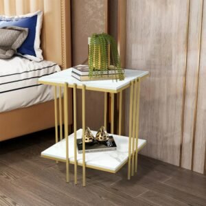 Tea Table End Table For Office Coffee Table Square Marble Top Gold Legs Magazine Shelf Small Desk Bedroom Living Room Furniture 1