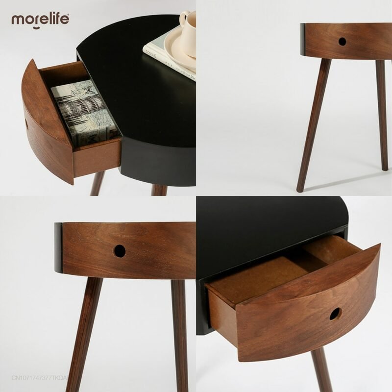 Modern Simple Tea Table Small Bedside Table Walnut Storage Drawer Corner Table Bedside Sofa Black Gray Side Table Coffee Table 6
