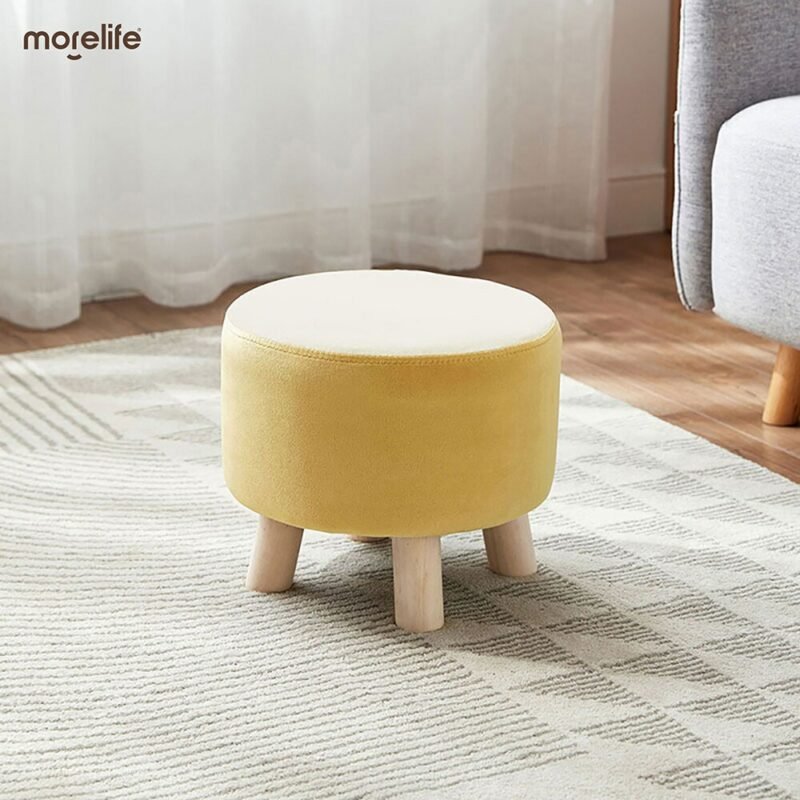 Nordic Solid Wood Small Stools Household Low Stools Fabric Art Sofas Low Stools Shoes Round Stools Furniture 2