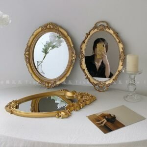 Vintage Shower Round  Cosmetic Decorative Mirror Table Gold House Makeup Bathroom Mirror Decoration Home Spiegel Standing Mirror 1
