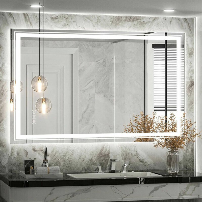 Extra Large ED Backlit Mirror Bathroom Anti Fog Lighted Mirrors for Wall, Modern Bathroom Vanity Mirror with Lights with Switch 2