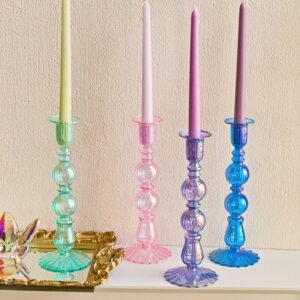 Colorful Glass Taper Candle Holder Tall Candlestick Decoration Party Desktop Ornament Home Decor Wedding Decoration 1