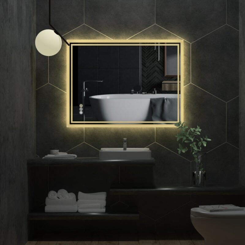 LED Backlit Mirror Bathroom Vanity with Lights,Anti-Fog,Dimmable,CRI90+,Touch Button,Water Proof,Horizontal/Vertical 2