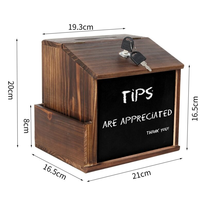 Rustic Brown Suggestion Box with Lock Wooden Ballot Comment Box Wall Mounted or Freestanding for Restaurant Cafe 4