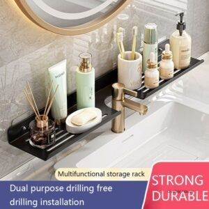 Perforation-free multifunctional shelf for household kitchens, bathrooms, wash tables, faucet recesses, widened storage rack 1