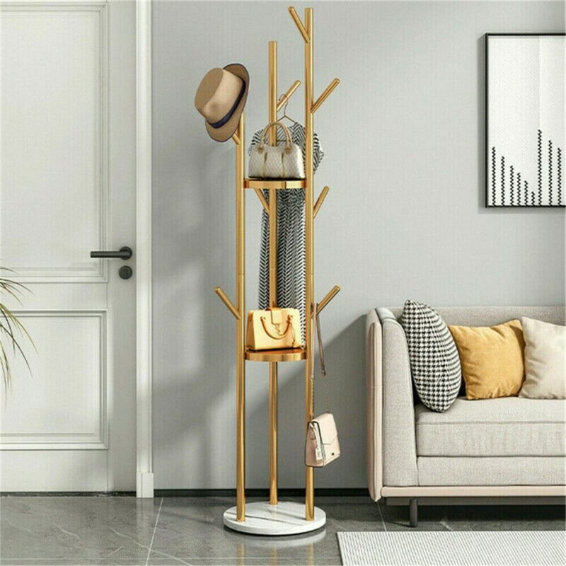 Marble Metal Coat Rack Freestanding with 3 Storage Shelves and 9 Hooks, Enterway Hall Tree for Hanging Coats, Jackets, Hats, Bag 2