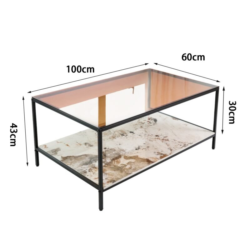 Square Metal and Glass Coffee Table Marble Accent Table Glass Tabletop Sintered Stone Storage Table 6