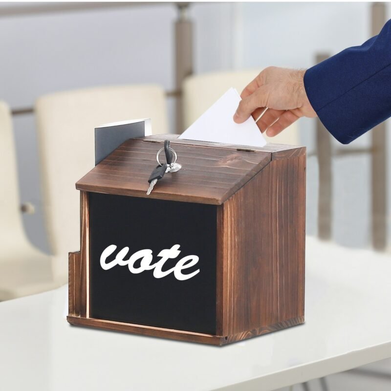 Rustic Brown Suggestion Box with Lock Wooden Ballot Comment Box Wall Mounted or Freestanding for Restaurant Cafe 2