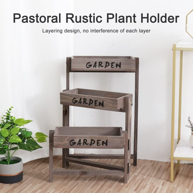 3 Tier Wooden Garden Plant Stand Vintage Herb Flower Succulent Holder Folding Display Shelf for Indoor Outdoor Yard Patio 4