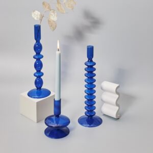 Blue Glass Candlesticks for Wedding Birthday Holiday Home Decoration Morden Decorative Glass Candle Holder 1PC 1