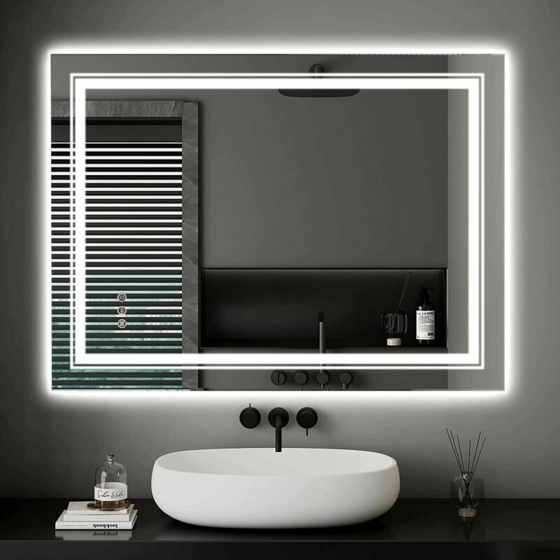 Extra Large ED Backlit Mirror Bathroom Anti Fog Lighted Mirrors for Wall, Modern Bathroom Vanity Mirror with Lights with Switch 6