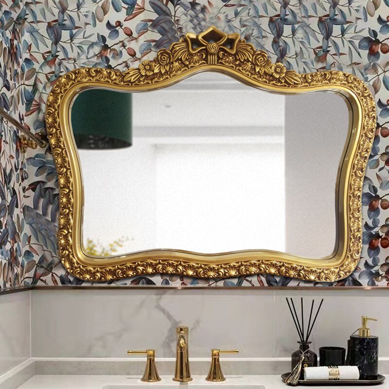 Large Decorative Mirror Nordic Bathroom Hanging Long Gold Vintage Decorative Mirror Cosmetic Miroir Coiffeur Home Decoration 1
