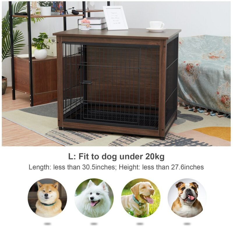 Dog Kennel Indoor Robust Wooden Cage Crate Pet House Dual Door Vintage End Table 5