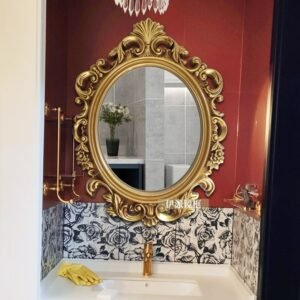 Gold Vintage Vanity Round Table Wall Mirror Bathroom Large Livingroom Decoration Home Mirror Makeup Espejos Cosmetic Mirror 1