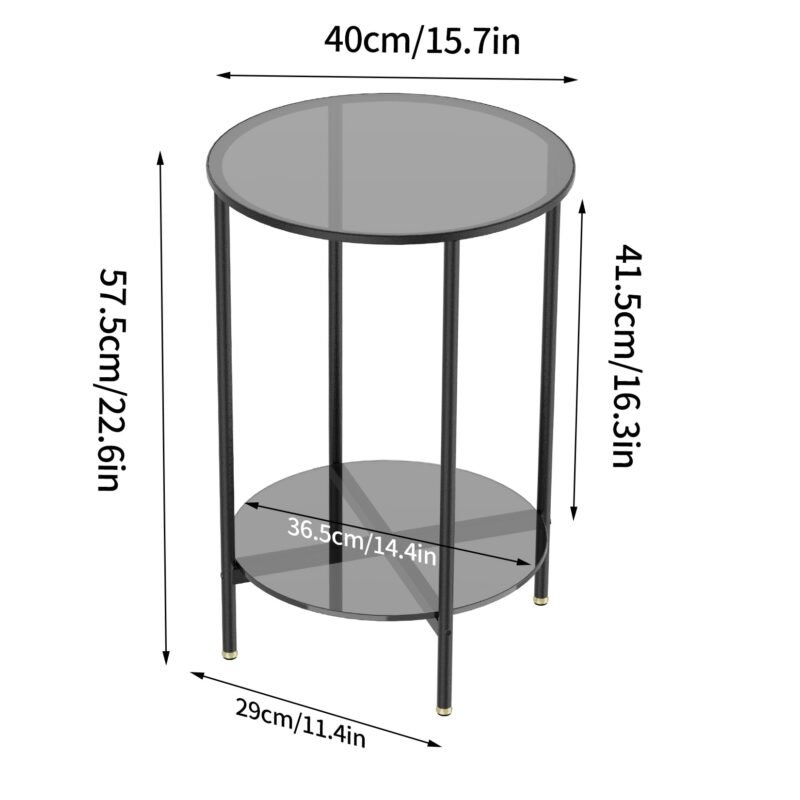 2-Tier Round Coffee Table Glass Simple Modern Center Table for Living Room Home, Sofa Side Table with Metal Steel Frame 4