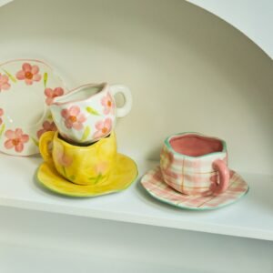 Korean Mug Ceramic Cute Flower Cup and Saucer Coffee Cup Tea Cup Dish Set Mug Hand Painted Coffee Mugs 1