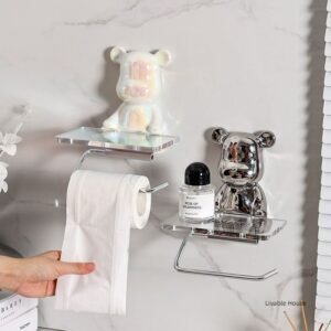 Bathroom Toilet Towel Paper Holder Ceramic Bear Roll Holder Free Punch Wall-Mounted Mobile Phone Holder Storage Accessories 1