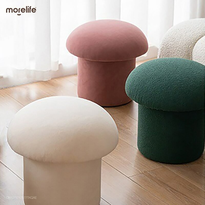 Nordic design makeup stool household cashmere lamb shoes stool footstool design mushroom stool shoes stool dressing stool 4