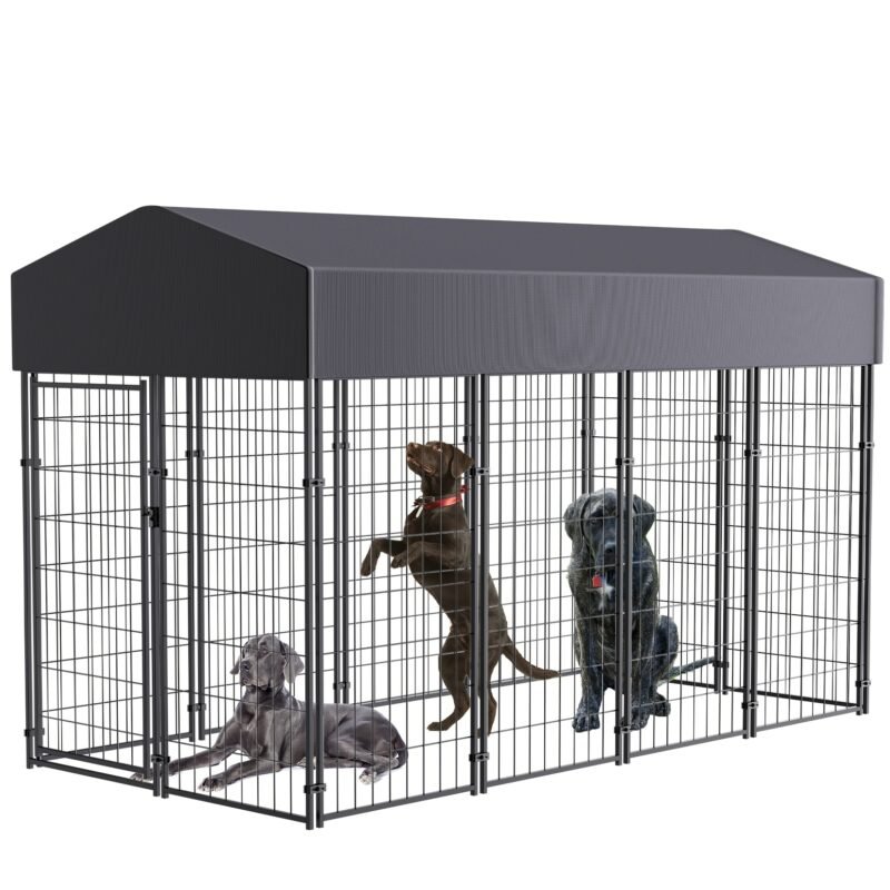 Large Dog Kennel Dog Crate Cage, Welded Wire Pet Playpen with UV Protection Waterproof Cover Metal and Roof Outdoor Heavy Duty 3