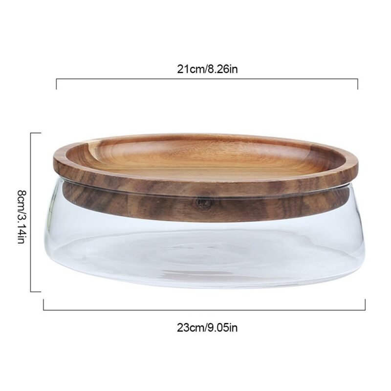 Glass Bowl with Wood Plate Fruit Nut Dried Storage Box Container  Candy Storage Box Fruit Tray With Wooden Lid For Home Kitchen 5