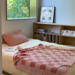 Retro style chessboard grid large grid cover blanket combed pure cotton color matching tassel air conditioning blanket 1