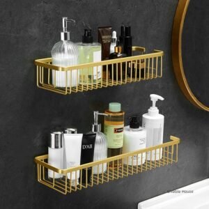 Wall Mounted Bathroom Shelf Shampoo Cosmetic Storage Rack Brushed Gold Storage Organizer Rack Soap Cosmetic Shelf Household Item 1