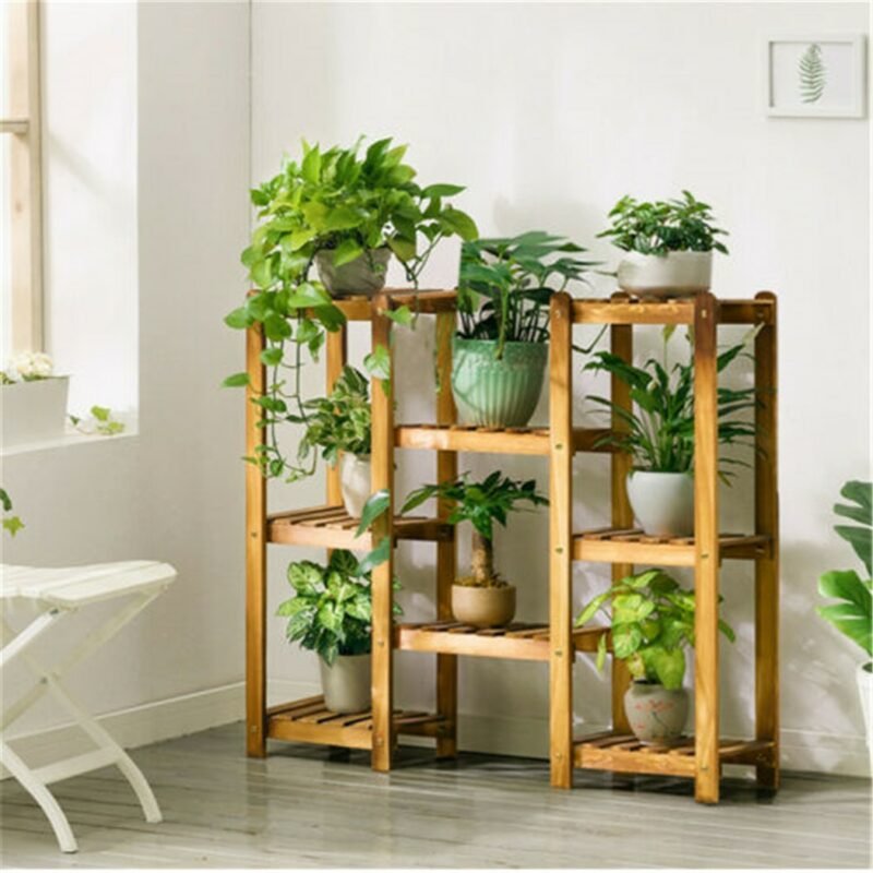 Wooden 8 Tiers Garden Plant Stand Indoor Outdoor Potted Flowers Storage Planters Display Rack for Greenery Plants 1