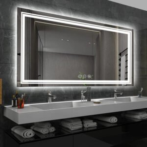 Extra Large Rectangle Bathroom Mirror LED Vanity Dimmable Backlit Anti-Fog Memory with Front and Backlight Shatter-Proof 1