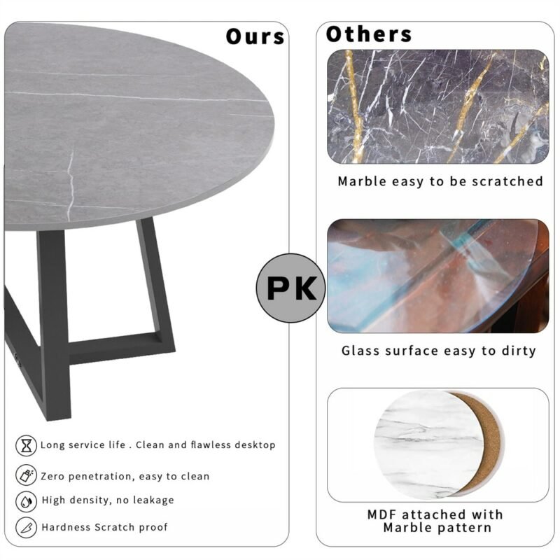 Round Modern Marble Nesting Coffee Set of 2, Stacking Living Room Accent Tables Furniture Sintered Stone Tabletop End Table 6