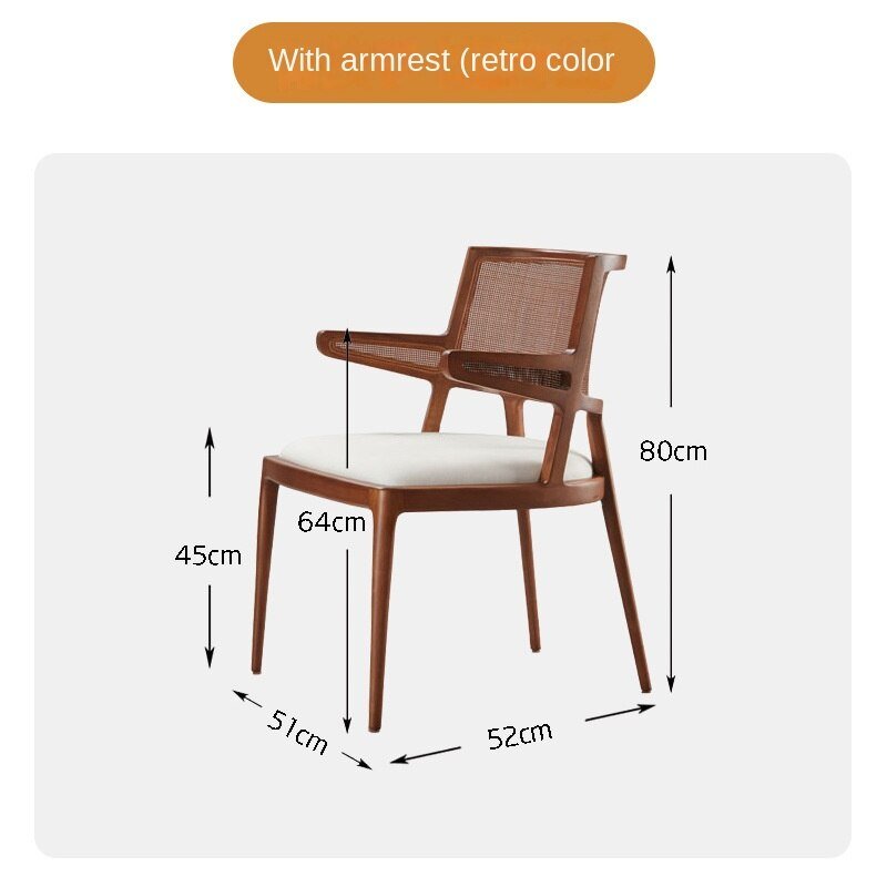FULLLOVE Household Retro Solid Wood Dining Chair Restaurant Soft Bag Casual Back Rattan Chair Nordic Designer Simple Rattan Seat 6