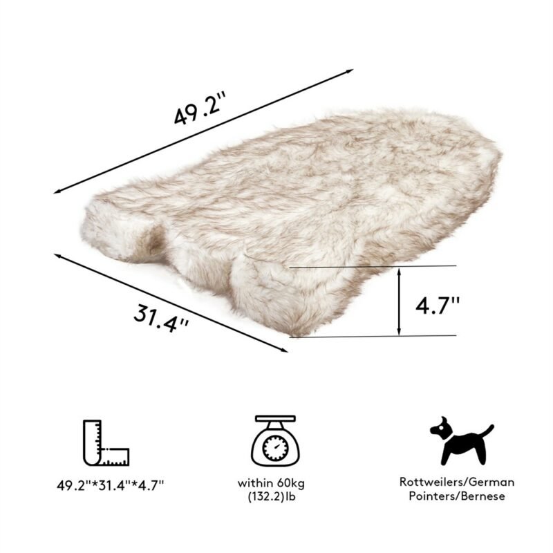 Faux Fur Dog Mat Curve White Soft Warm Cozy Pet Cushion for Large Dogs Durable Luxurious Throws Blanket 6