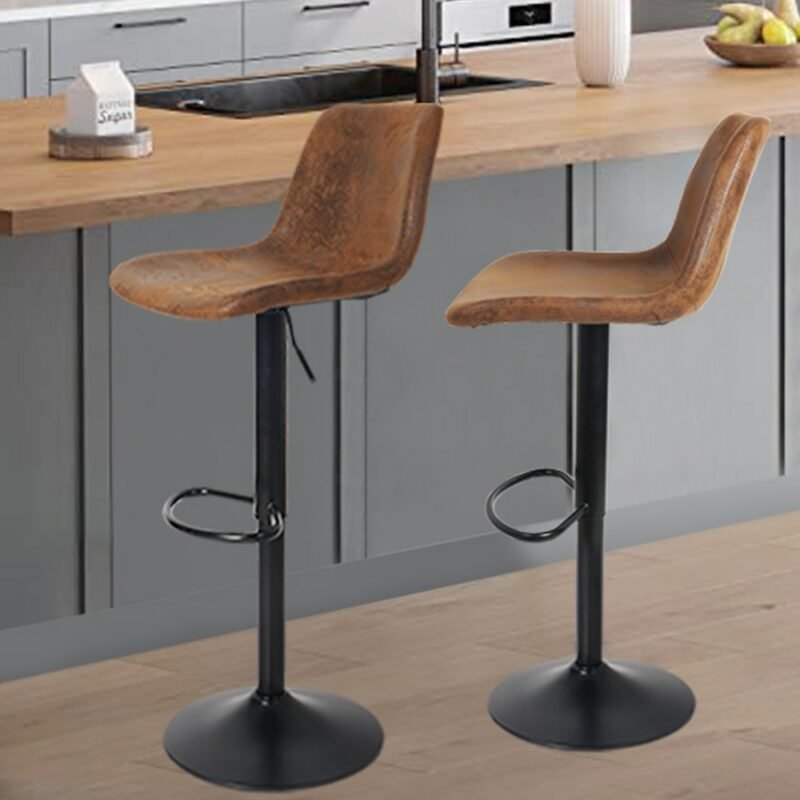 Set of 2 Bar Stools  Swivel Barstool Chairs with Back, Adjustable Height Bar Chairs, Modern Pub Kitchen Counter Height 2