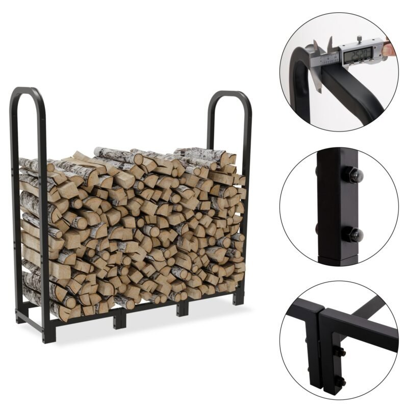 Firewood Rack: 47.6” Long Heavy Duty Fireplace Firewood Rack Stand Porch Wood Log Storage Stacker for Indoor Outdoor Firewood 5