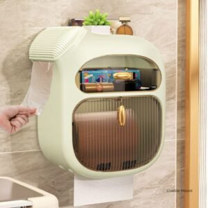 Non punching toilet tissue box, toilet wall hanging toilet paper storage rack, roll paper box, paper drawer toilet paper storage 1