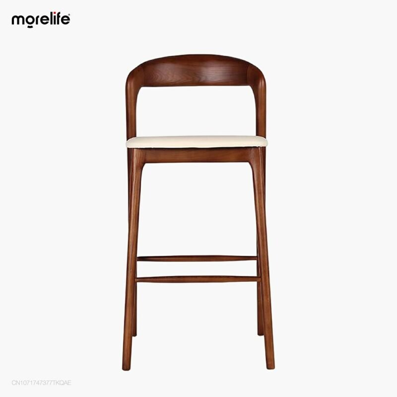 Nordic bar chair Light luxury solid wood bar stool Modern minimalist high chair Bar chair Back bar stool Back chair Leisure home 4