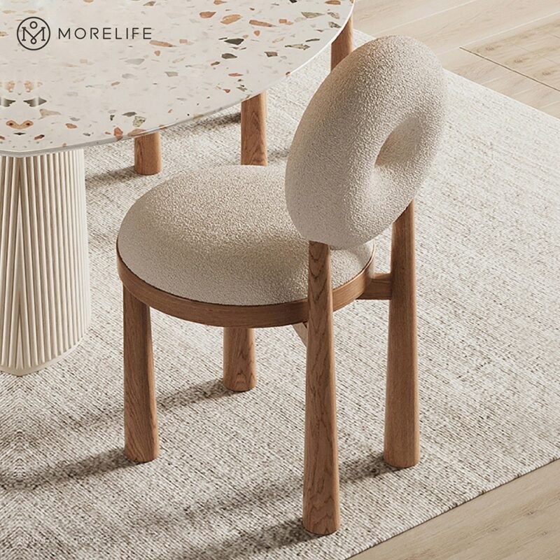 Nordic Solid wood/Ironwork Dining chair Makeup chair Hotel chair Coffee chair Donut dressing stool & Cashmere lamb fabric chair 3