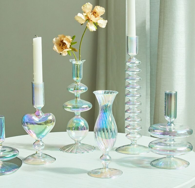 Handmade Colored Vintage Glass Candlestick candle holders Romantic Dinner Decoration for Home Wedding Taper Candle Holder Gift 2